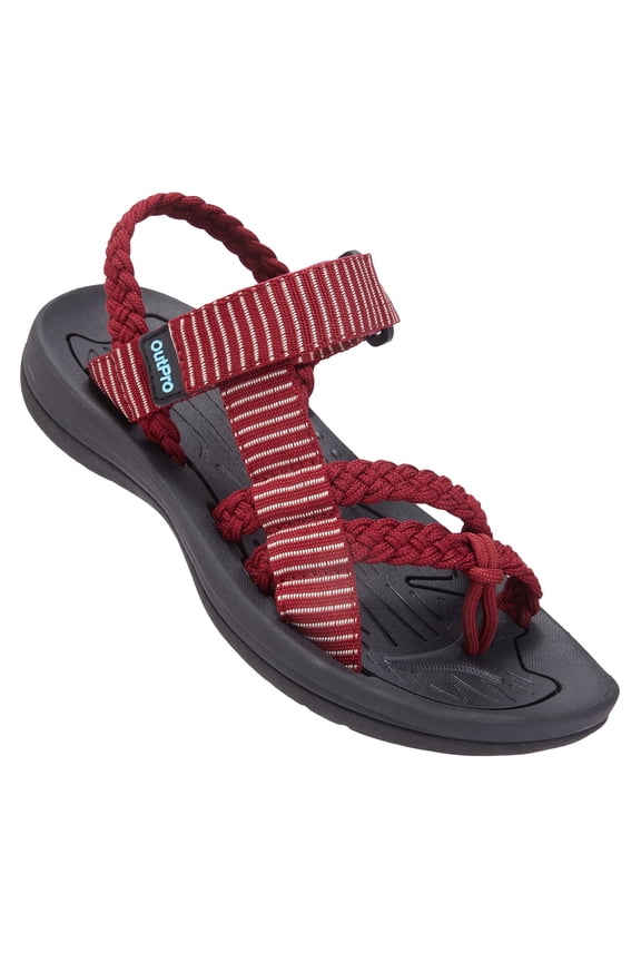 Hiking Sandals for Womens Comfortable Walking Flip Flop Sandals with Arch Support Athletic Sandals with Loop Straps for Beach Wine Red US 9