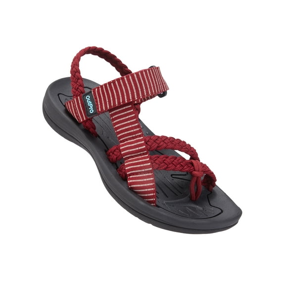 OutPro Hiking Sandals for Womens Comfortable Walking Flip Flop Sandals with Arch Support Athletic Sandals with Loop Straps for Beach Wine Red US 9