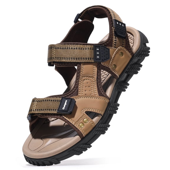 OutPro Men's Hiking Sandals Adjustable Arch Support Sandals Waterproof Leather Sandals Athletic Water Sandals