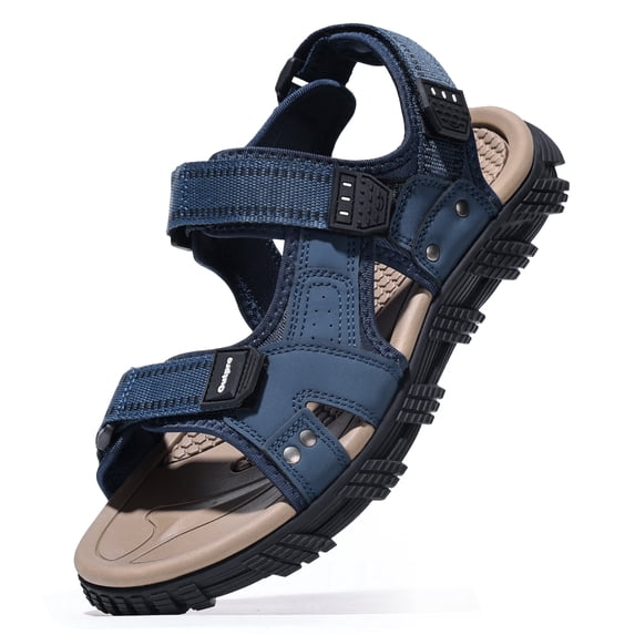 OutPro Men's Hiking Sandals Adjustable Arch Support Sandals Waterproof Leather Sandals Athletic Water Sandals