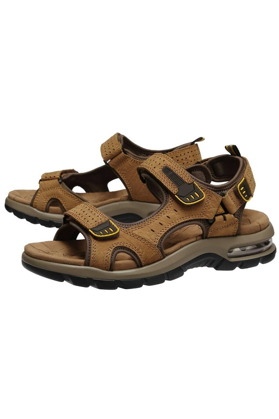 Men's Hiking Sandals Arch Support Casual Leather Sandals for Men Summer Outdoor Beach Sandals for Male Open Toe Athletic Shoes Outdoor Camel