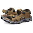 thumbnail image 1 of OutPro Men's Leather Sandals Hiking Outdoor Water Beach Sports Mens Sandals Fishermen for Summer Open Toe Adjustable Straps Camel, 1 of 9