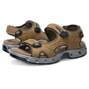 OutPro Mens Leather Sandals Hiking Outdoor Water Beach Sports Mens Sandals Fishermen for Summer Open Toe Adjustable Straps Camel