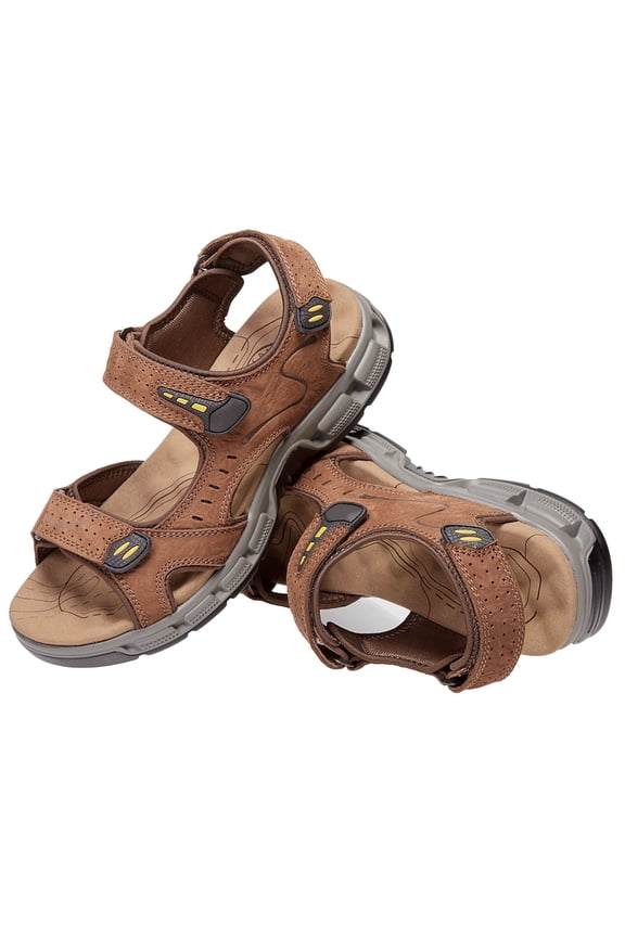 Men's Leather Sandals Hiking Outdoor Water Beach Sports Mens Sandals Fishermen for Summer Open Toe Adjustable Straps Dark Brown