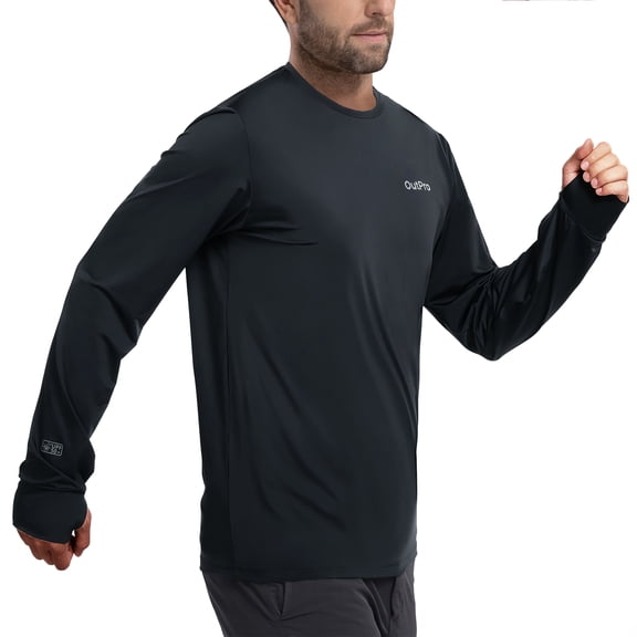 OutPro Men's Rash Guards UPF 50+ Sun UV Protection Clothing Mens Workout Shirts Fishing Long Sleeve Swimwear Rashguard UV Athletic Mens Workout Tops Activewear Quick Dry T-Shirt Black XL