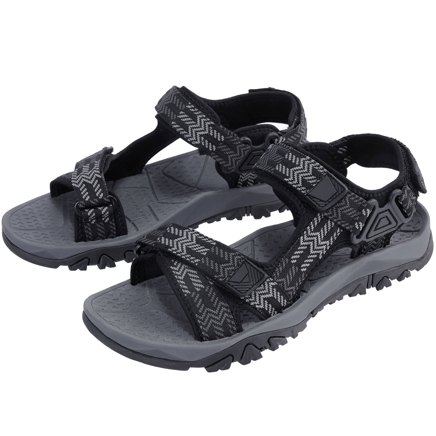 OutPro Men s Sandals Comfort Athletic Hiking Sandals Arch Support Summer Casual Walking Shoes Striped Black Gray