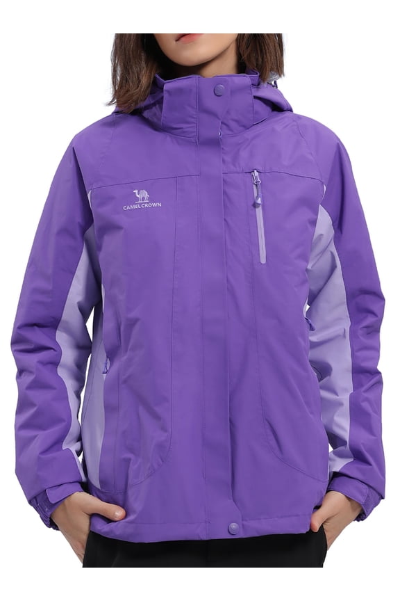 Women's 3 in 1 Ski Jacket, Waterproof Activewear Jacket Purple,XXL