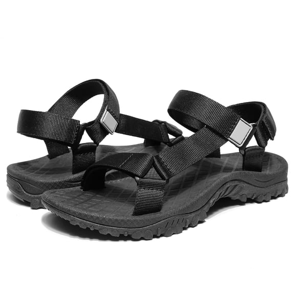 CAMEL Women's Hiking Sandals Adjustable Comfort Sandals Outdoor Footbed Casual Flat Sandal Summer Trekking Black