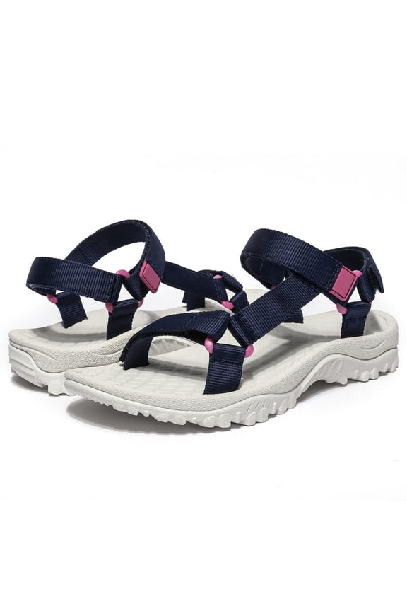 Women's Hiking Sandals Adjustable Comfort Sandals Outdoor Footbed Casual Flat Sandal Summer Trekking Blue