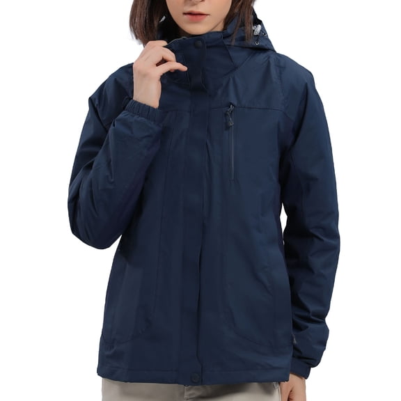 OutPro Women's Waterproof 3 in 1 Ski Jacket Windproof Activewear,Dark Blue,L