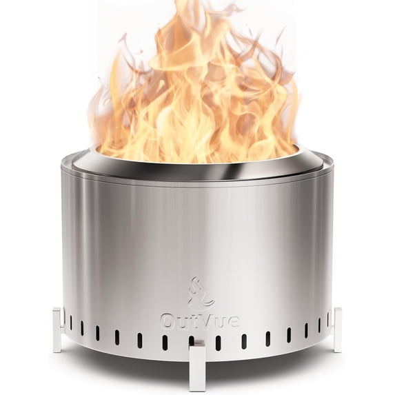 OutVue 22 inch Stainless Steel Smokeless Fire Pit, Outdoor Smokeless Firepit, Wood Burning Fire Pits for Camping, Bonfire, Low Smoke Firepit for Outside (Vertical Hole)