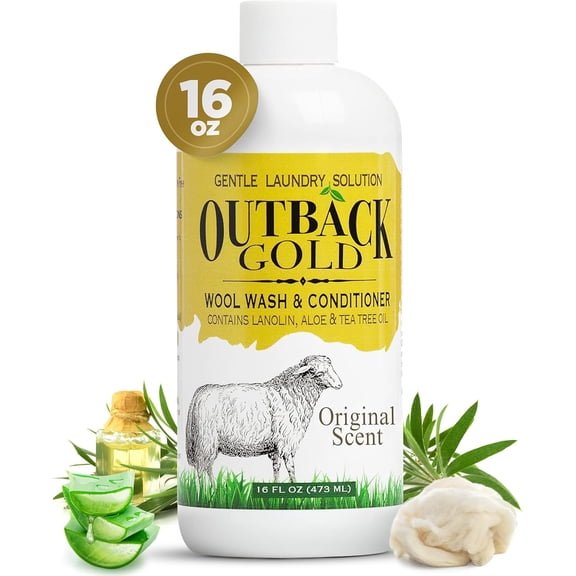 Outback Gold Wool Wash, 16 oz, Original Floral Scent, Plant Based, HE Compatible, Liquid Laundry Deter nt, Perfect Soap for Wool, Cashmere, Silk, Sheepskin, Baby Items, Mild, Neutral pH, Made in USA