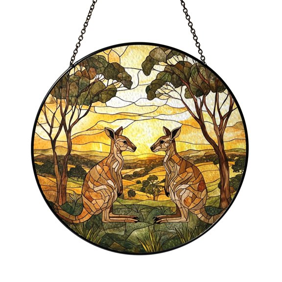 Outback Wildlife Window Suncatcher – Decorative Glass Style Kangaroo Art