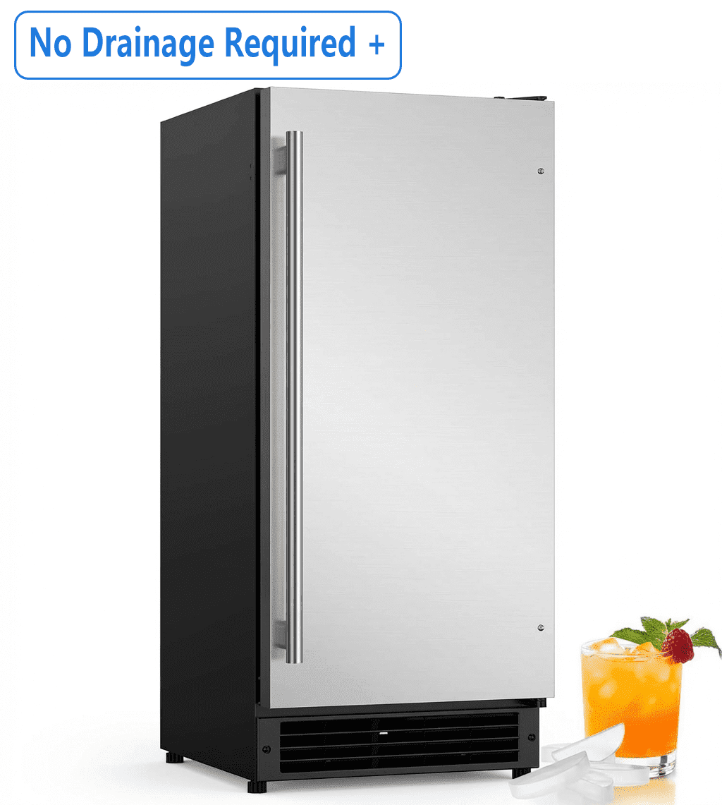 OUTBID 15" W Drainless Under Counter Ice Maker 22LBS Storage Bin Makes Crescent Ice A Free Standing and Built in Ice Maker for Home and Commercial Use ETL Approved No Drain Needed