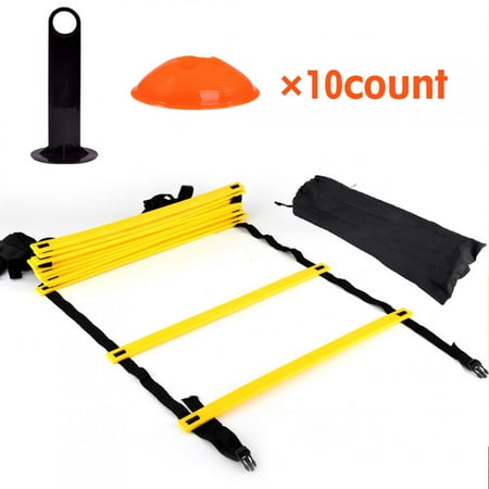Outbit Escalera de Entrenamiento - Kit de Escalera de Entrenamiento Speed Agility - 12 peldaños Planos Ajustables y 10 Conos (Naranja/Amarillo) para fo