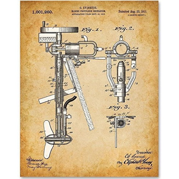 Outboard Boat Motor Engine - 11x14 Unframed Patent Print Lake Art - Great Gift for Boat Owners, Lake House, Beach House or Cabin Decor