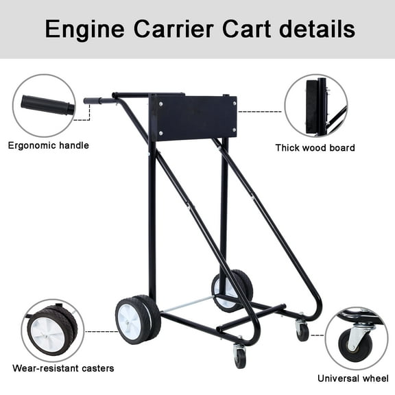 Outboard Boat Motor Stand,Engine Carrier Cart Dolly for Storage,315Lbs Weight Capacity,W/Wheels (Black),Black Metal