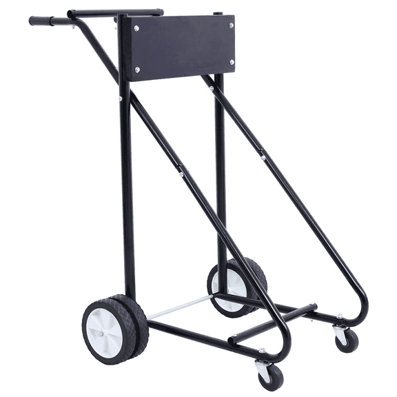 Outboard Boat Motor Stand with Wheels, Heavy Duty Engine Carrier Cart Dolly for Storage and Maintenance, 315 lb Capacity, Steel Frame, Black