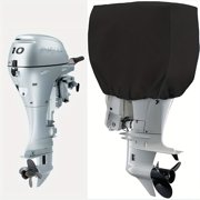 Outboard Motor Protective Cover, Thick Polyester Engine Shield for Marine Boats, Black, Fits 30-60HP Motors