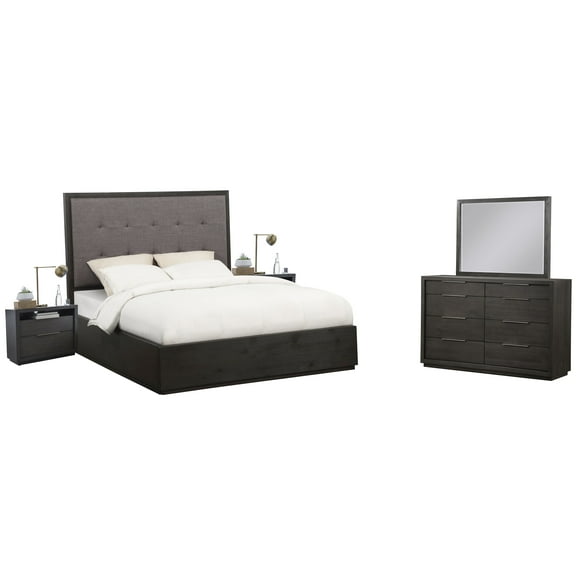 Outbound 5PC E King Platform Bed, 2 Nightstand, Dresser & Mirror Set in Weathered Grey