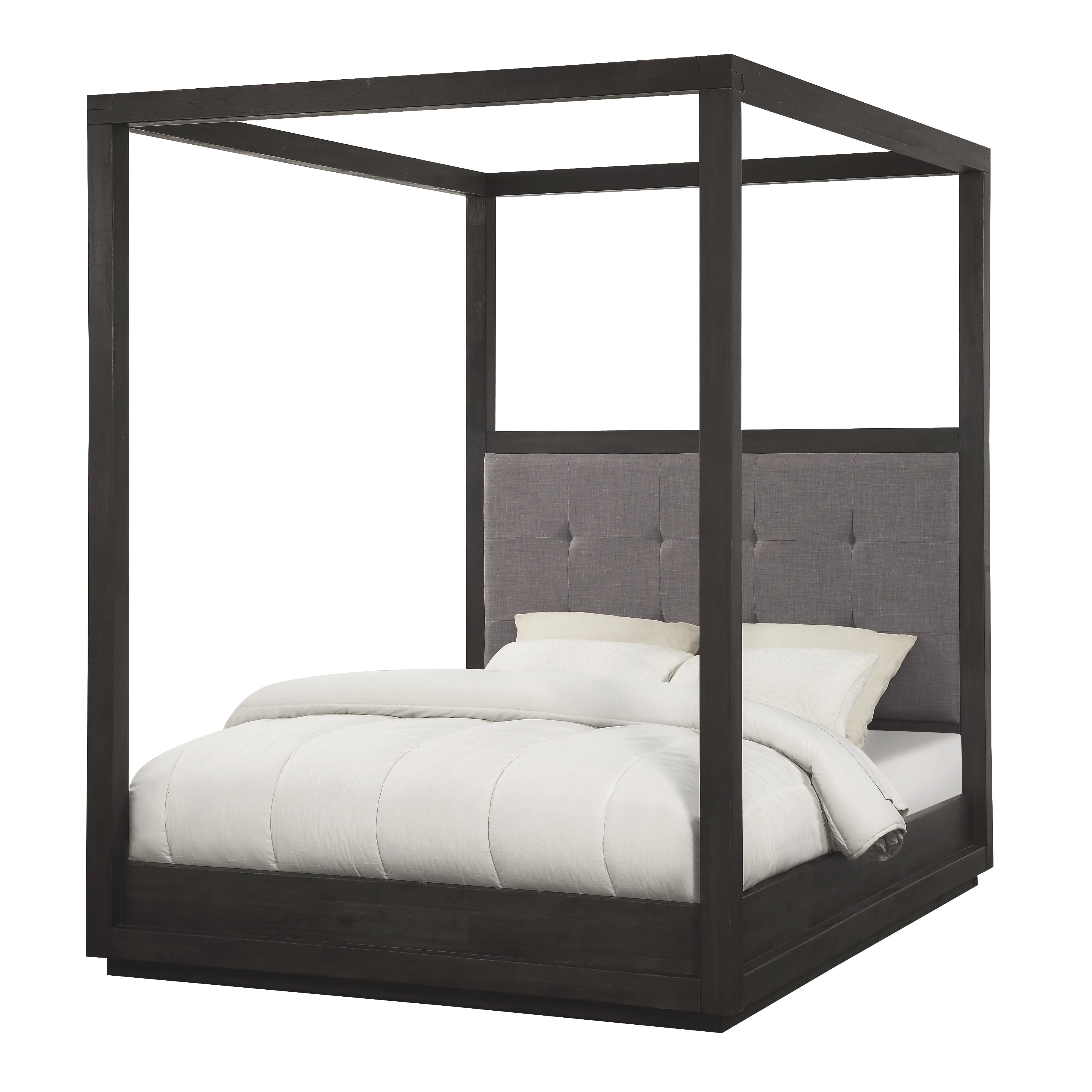 Distressed Basalt Gray and Dolphin King Canopy Bed with Nickel Accents