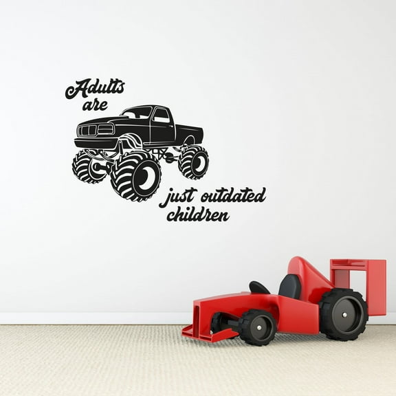 Outdated Children Quote Quotes Monster Truck Toy Car Wall Sticker Art Decal for Girls Boys Room Bedroom Nursery Kindergarten House Fun Home Decor Stickers Wall Art Vinyl Decoration Size (8x10 inch)