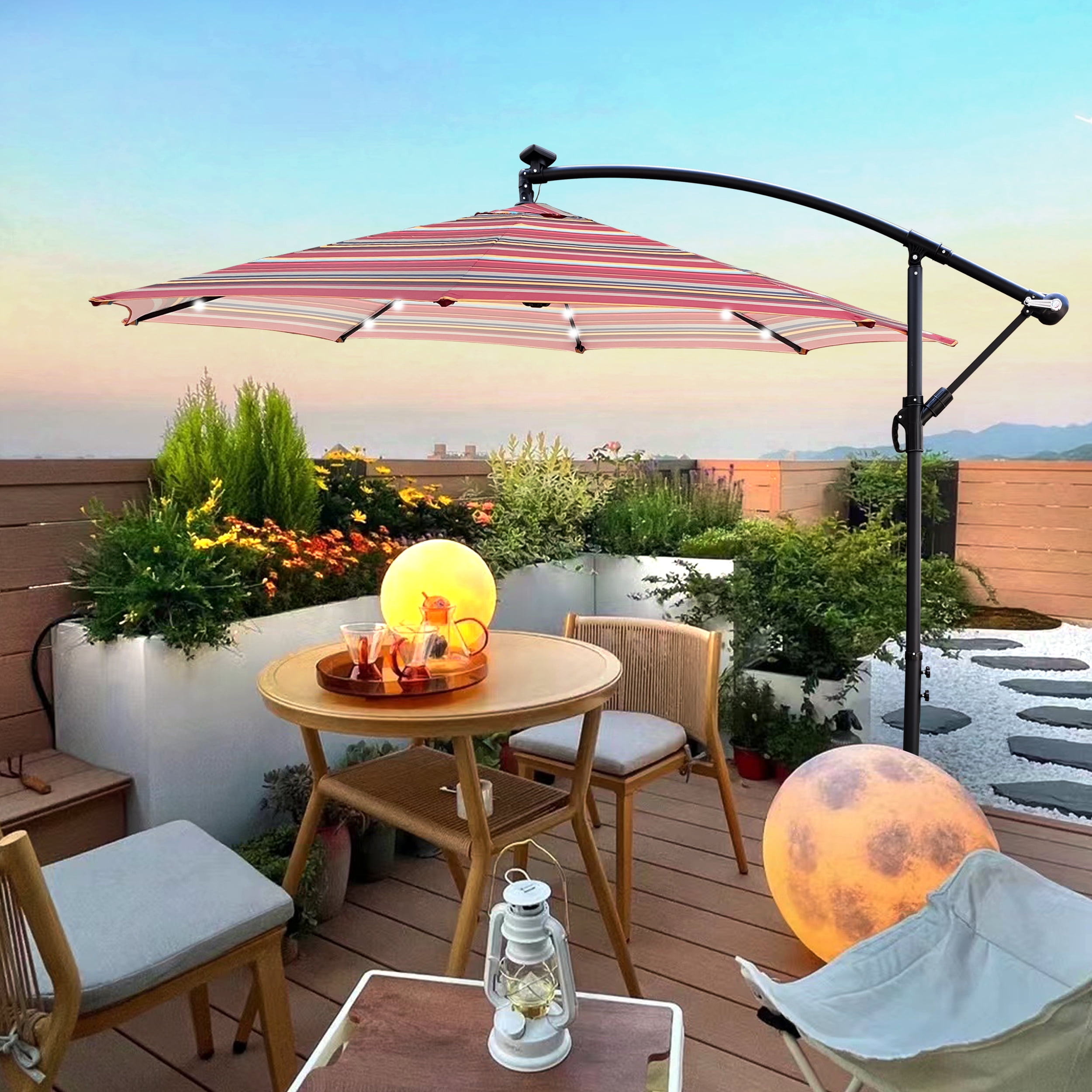 10 ft Outdoor Patio Umbrella Solar Powered LED Lighted Sun Shade Market  Waterproof 8 Ribs Umbrella with Crank and Cross Base for Garden Deck  Backyard Pool Deck Swimming Pool, Blue Stripe - Walmart.com