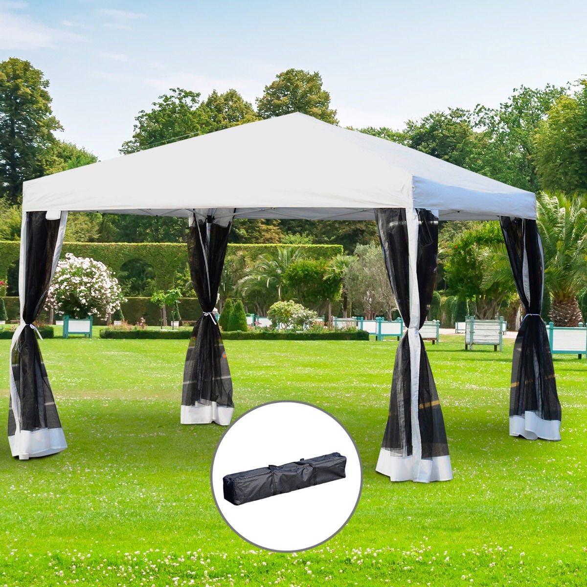 White and Black 10' x 10' Alloy Steel Pop-Up Canopy Tent