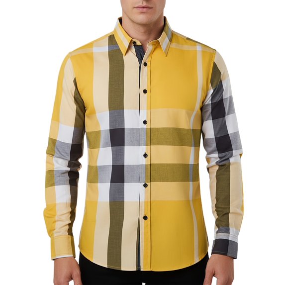 Fredd Marshall Men's 100% Cotton Long Sleeve Plaid Button-Down Shirt