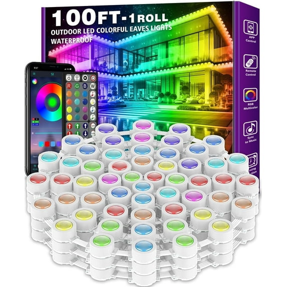 Outdoor 100FT RGB LED Smart App Control Lights with DIY Scene Modes and Music Synchronization