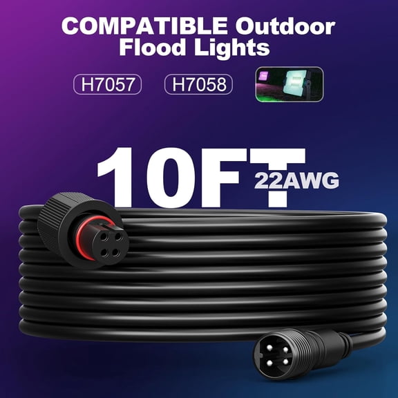 Outdoor 10FT Flood Lights Extension Cord4Pin Waterproof ConnectorExtend Your for Go-vee Outdoor Flood Lights 2 H7058 H7057 - Weatherproof