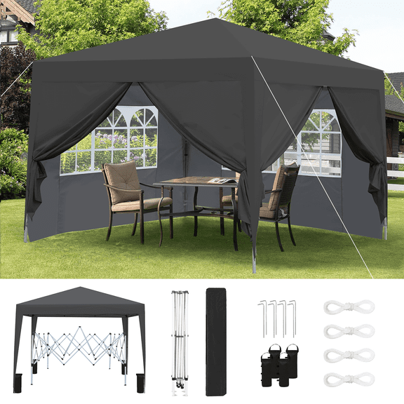 Outdoor 10x 10ft Gazebo Canopy Tent Removable Sidewall With Zipper,2pcs Sidewall With Windows,commercial Wedding Party Tents ,sun Shade Tents Upf 50+ ,with 4pc Sandbags & Carry Bag,Black