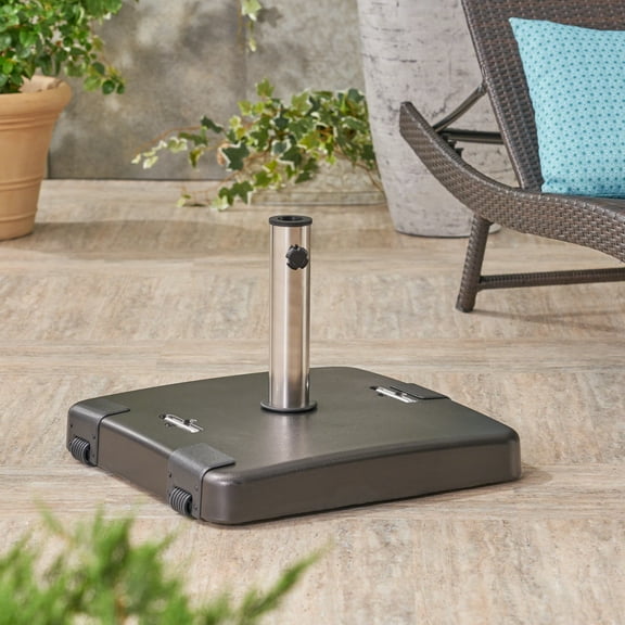 Outdoor 119lb Concrete Square Umbrella Base with Stainless Steel Collar, Black
