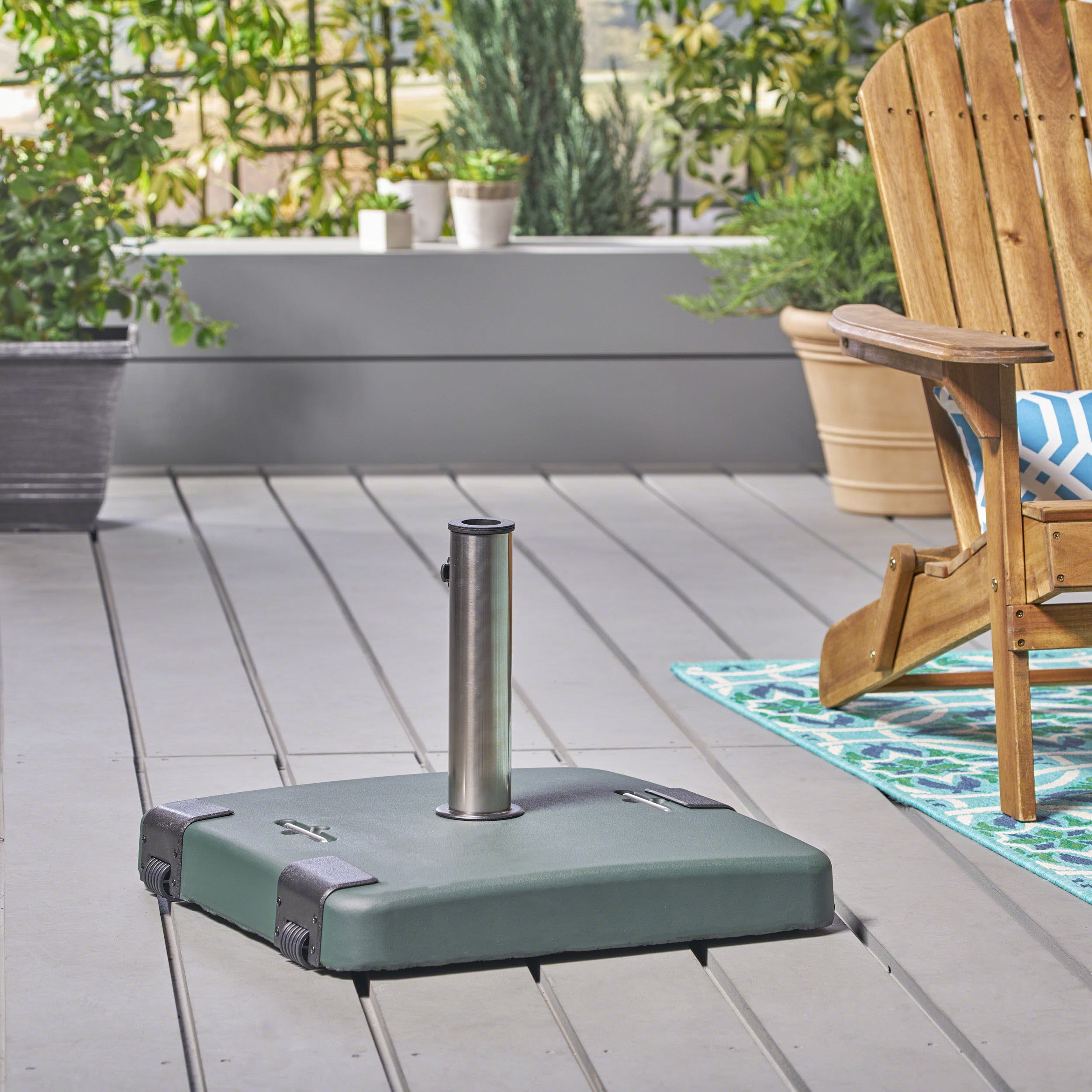Outdoor 119lb Concrete Square Umbrella Base with Stainless Steel Collar