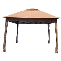 Outdoor 11x 11Ft Pop Up Gazebo Canopy With Removable Zipper Netting,2-Tier Soft Top Event Tent,Suitable For Patio Backyard Garden Camping Area with 4 Sandbags,Brown