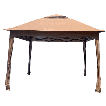 Outdoor 11x 11Ft Pop Up Gazebo Canopy With Removable Zipper Netting,2-Tier Soft Top Event Tent,Suitable For Patio Backyard Garden Camping Area with 4 Sandbags,Brown
