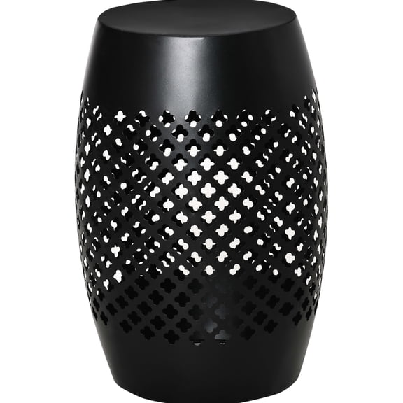 Outdoor 12.5" Steel Accent Table, Round Hollow Drum Patio Side Table Black, , Multipurpose Geometric Design Black For Indoor Outdoor, Wipe,