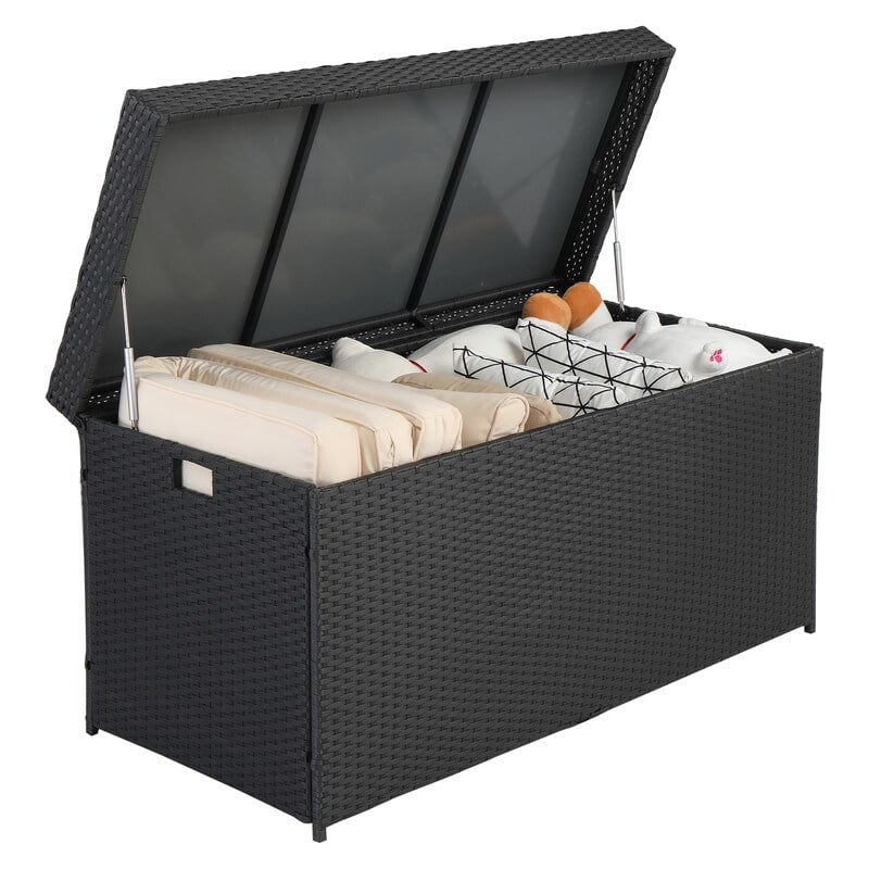 Gray Resin Wicker Large Outdoor Deck Storage Box