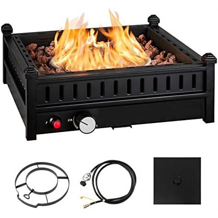 Outdoor - 16.5 Inch Propane , 40,000 BTU Outdoor Gas W/ 2” Umbrella Hole, Removable Lid, Simple Igniting System, Lava Rocks & Tank Seat, For Tables