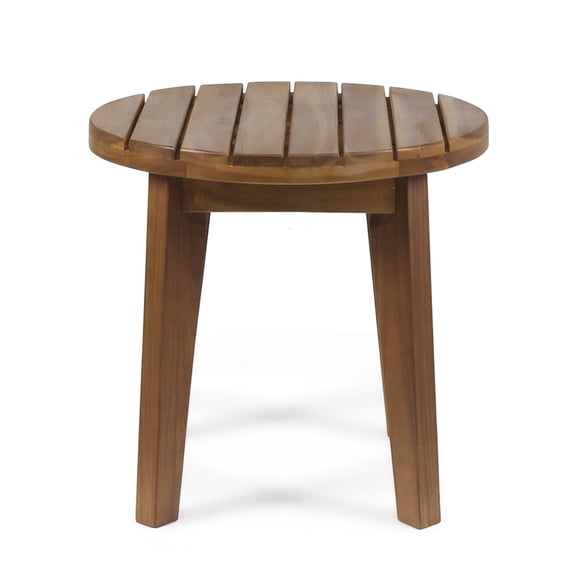 Outdoor 16" Acacia Wood Round Side Table, Teak Finish
