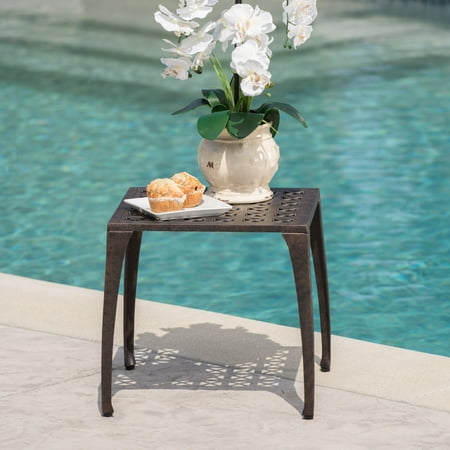 Outdoor 18" Finished Cast Aluminum Side Table, Bronze