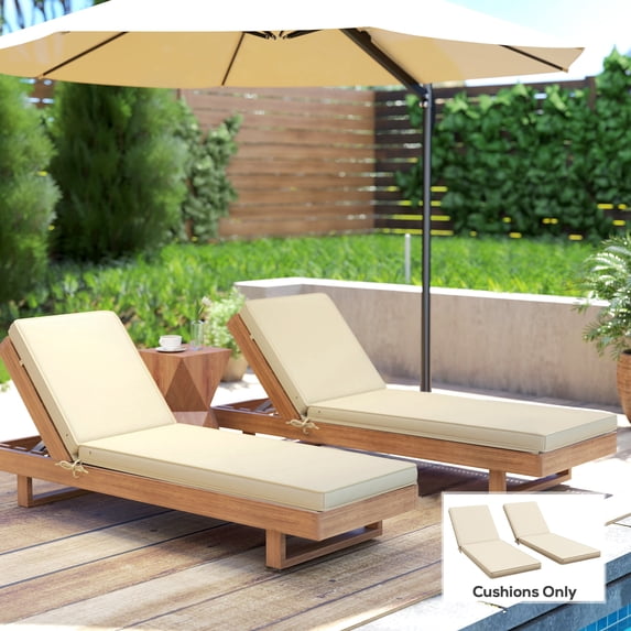 Outsunny 2-Piece Patio Chair Cushions with Back, 72" x 21" x 3" Replacement Cushions with Ties for Outdoor Lounge Chair, Beige