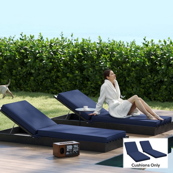 Outsunny 2-Piece Patio Chair Cushions with Back, 72" x 21" x 3" Replacement Cushions with Ties for Outdoor Lounge Chair, Navy Blue