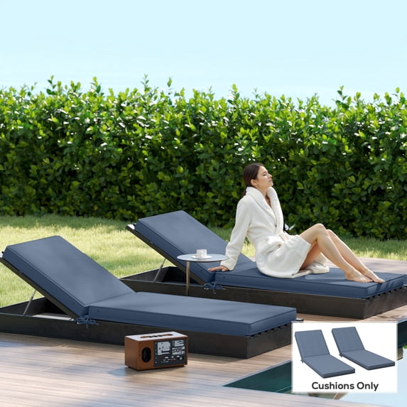 Outsunny 2-Piece Patio Chair Cushions with Back, 72" x 21" x 3" Replacement Cushions with Ties for Outdoor Lounge Chair, Sky Blue