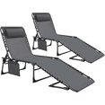 thumbnail image 1 of Outdoor 2 Pack Foldable Chaise Lounge Chair with Detachable Pillow & Pocket, Portable Tanning Chair with 5 Position Adjustable Back, Patio, Beach and Pool, Grey, 1 of 16