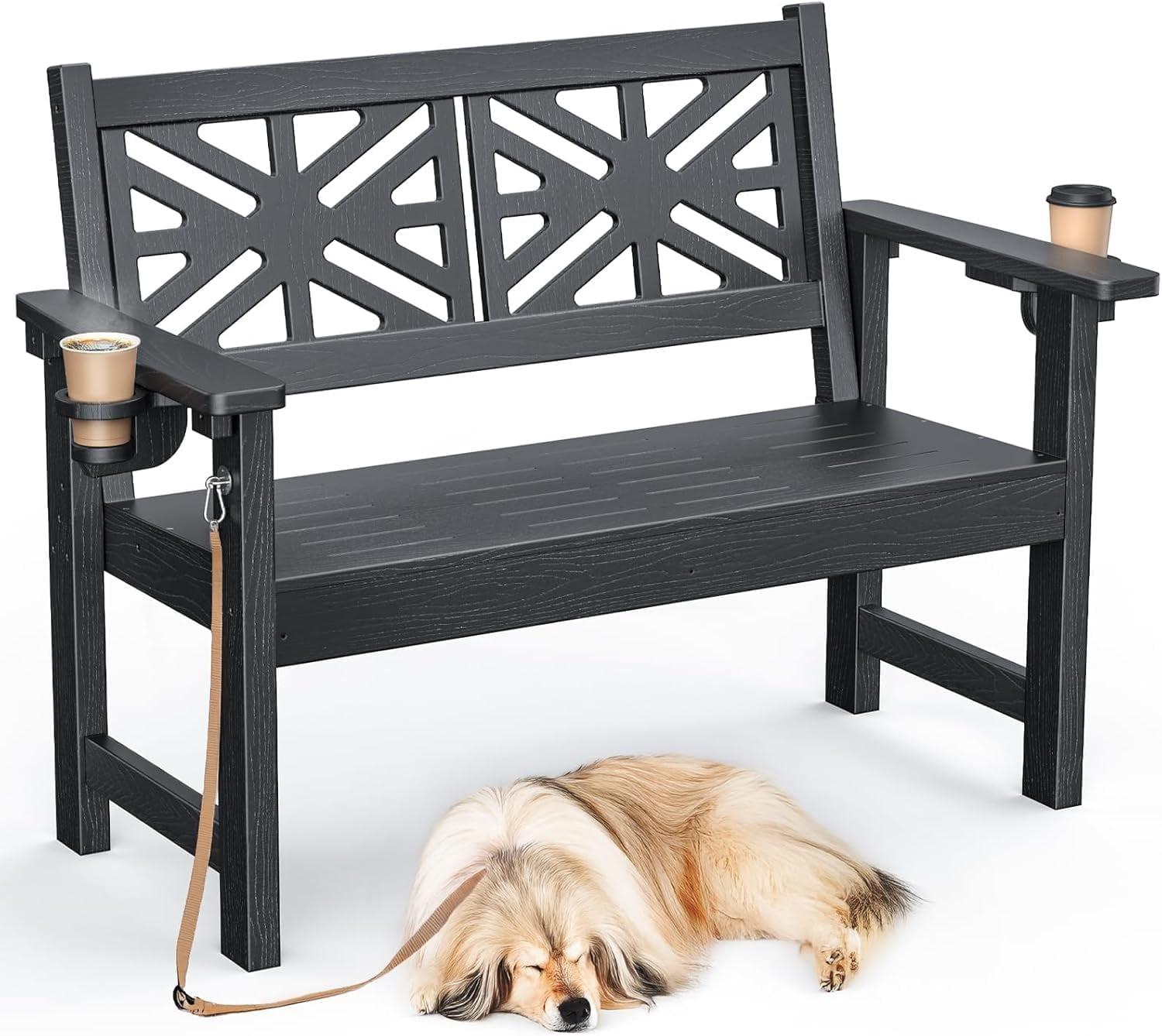 Bench Gook Outdoor Bench 2-Person HDPE Weatherproof | 600lb Capacity, Cup Holders ...