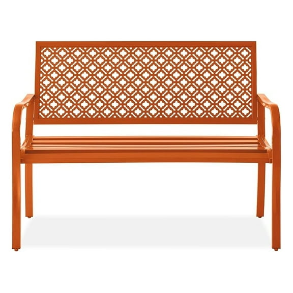 Outdoor 2-Person Metal Steel es Furniture for Garden, Patio, Porch, Entryway w/Geometric Backrest, 790lb Capacity - Carrot