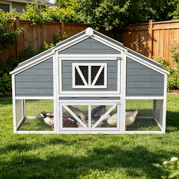 Outdoor 2 Story Duck Coop with 4 Nesting Boxes, Predator Proof Duck House for 4-6 Ducks, 66.2",White & Gray