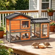 Outdoor 2 Story Quail Cage for 6 Quail with Weatherproof Brooder Box, Indoor Hutch for Guinea pig with Tray, Orange
