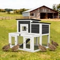 thumbnail image 1 of Outdoor 2-Tier 2-Room Quail Hutch with Brooder Box & Activity Area, Openable Asphalt Roof, Black with White, 1 of 8